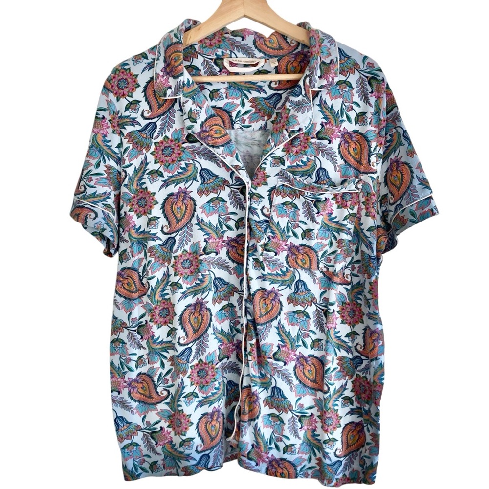 Soft Surroundings Harbour Orleans Blue Floral Paisley Button Up Crop Pajama Set - Picture 2 of 14